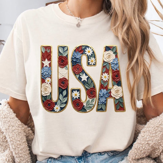 Floral USA Tank Top