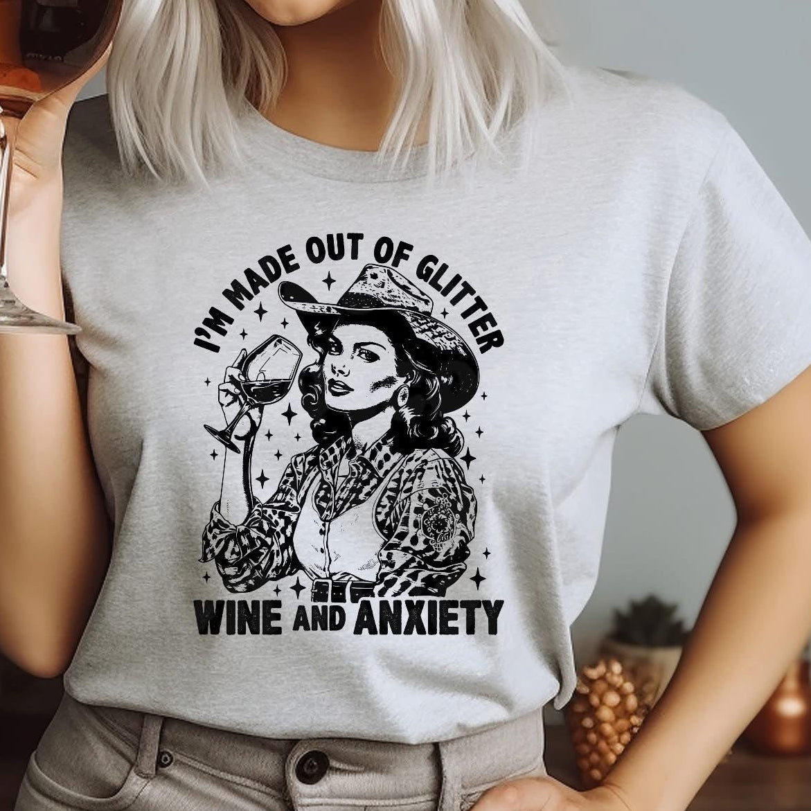 Glitter Wine and Anxiety Tee